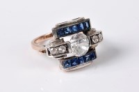 Lot 2621 - An Odeonesque white and blue sapphire ring,...