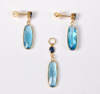 Lot 2622 - A pair of topaz and sapphire earrings, the...