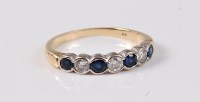 Lot 2627 - A sapphire and diamond half hoop ring, the...