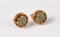Lot 2672 - A pair of chrysoberyl cluster earstuds, the...