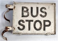 Lot 5 - A cast iron and aluminium bus stop sign...
