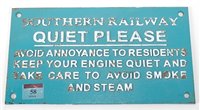 Lot 58 - Small iron Southern Railway sign ''Quiet...