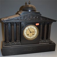 Lot 94 - A Victorian black slate mantel clock of...