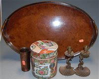 Lot 116 - A 1920s walnut twin handled serving tray;...