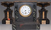 Lot 138 - A circa 1900 black slate mantel clock, having...
