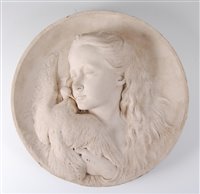 Lot 130 - A marble wall plaque, of circular form, relief...