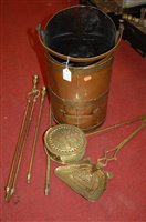 Lot 158 - A copper coal scuttle, various turned brass...