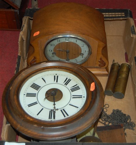 Lot 168 - A Victorian beech cased postmans alarm clock;...