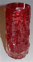 Lot 197 - A Whitefriars red tinted bark glass vase, h.16cm