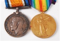Lot 135 - A WW I British War and Victory duo, naming...