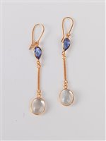 Lot 2668 - A pair of tanzanite and moonstone earrings,...