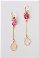 Lot 2621 - A pair of pink tourmaline and opal earrings,...