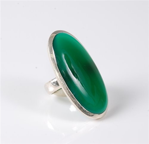 Lot 2652 - A prasiolite and silver ring, the large oval...
