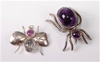 Lot 331 - An amethyst spider brooch, 35mm long, and an...