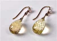 Lot 2330 - A pair of citrine and cultured pearl earrings,...