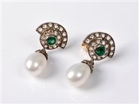 Lot 2225 - A pair of 18ct cultured pearl, diamond and...