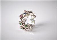 Lot 2566 - A silver and multi gemset floral sprig...