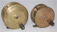 Lot 470 - An Army & Navy 5" brass centre pin salmon reel,...