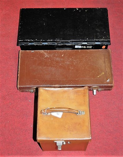 Lot 81 - A masonic brown leather case, initialled M.C.F....