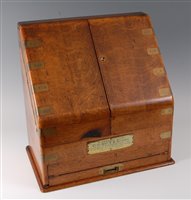 Lot 2415 - A Victorian oak and brass bound stationery box,...