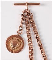 Lot 2210 - A 9ct watch chain and medallion, the fancy...