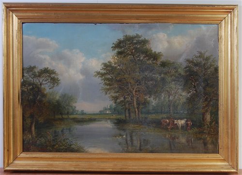 Lot 1477 - Thomas Smythe (1825-1906) - Cattle watering at...