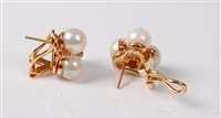 Lot 2204 - A pair of 18ct cultured pearl and diamond...