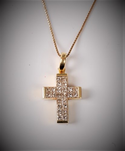 Lot 2223 - An 18ct diamond cross necklace, the cross...
