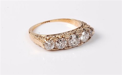 Lot 2191 - An 18ct gold five stone diamond ring, the five...