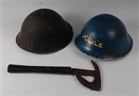 Lot 17 - A WW II British steel Mk III turtle helmet,...
