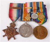 Lot 308 - A WW I trio to include 1914 Mons Star with 5th...