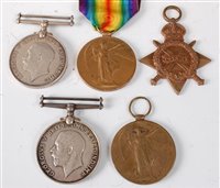 Lot 310 - A collection of five WW I medals to include a...