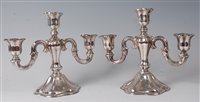 Lot 2116 - A pair of sterling hollow silver three-light...