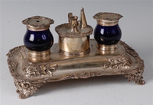 Lot 2115 - A William IV silver desk stand, having central...