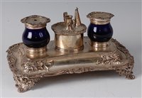 Lot 2115 - A William IV silver desk stand, having central...