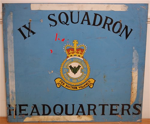 Lot 171 - A large R.A,F. enamel sign for IX Squadron...