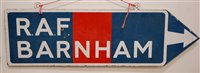 Lot 172 - An R.A.F. Barnham double sided enamel sign, 28....