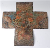 Lot 2401 - Three embossed leather panels, probably late...