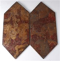 Lot 2401 - Three embossed leather panels, probably late...