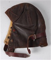 Lot 358 - A WW II R.A.F. Type-B leather flying helmet...