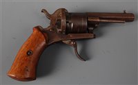 Lot 388 - A Belgian six-shot pin fire revolver, having a...