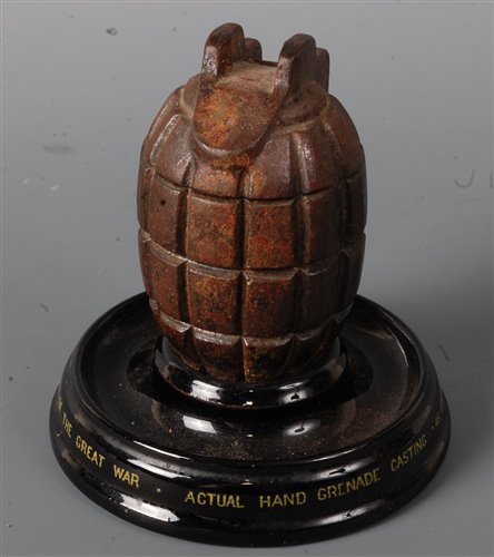 Lot 292 - A novelty inkwell made from a WW I grenade,...