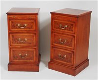 Lot 2636 - A pair of figured walnut and crossbanded three...