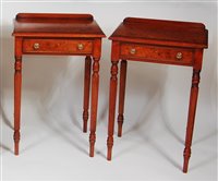 Lot 2638 - A pair of figured walnut and inlaid lamp...