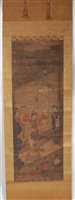 Lot 2459 - A cased set of three Chinese scroll paintings...