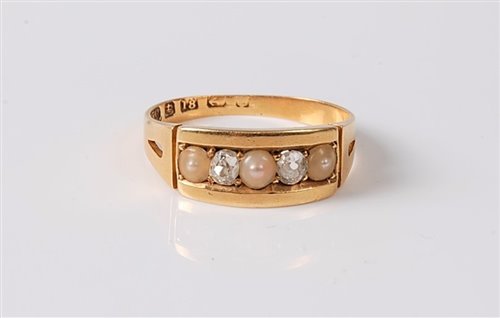 Lot 2662 - An 18ct diamond and cultured pearl ring, the...