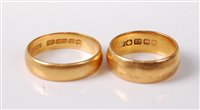 Lot 311 - Two 22ct wedding bands, (12g gross)