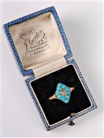 Lot 338 - A late 19th century turquoise and diamond ring,...