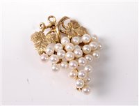 Lot 348 - A 9ct and cultured pearl grape vine brooch,...