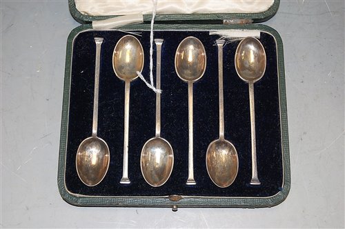 Lot 243 - A cased set of six silver teaspoons, maker...